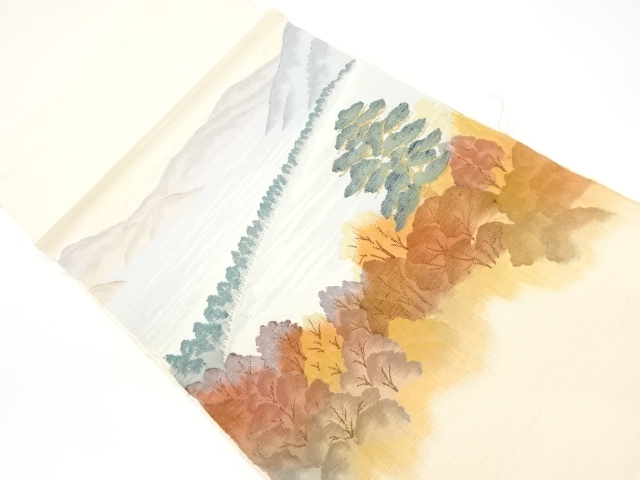 海に山・松・木々模様織出し名古屋帯